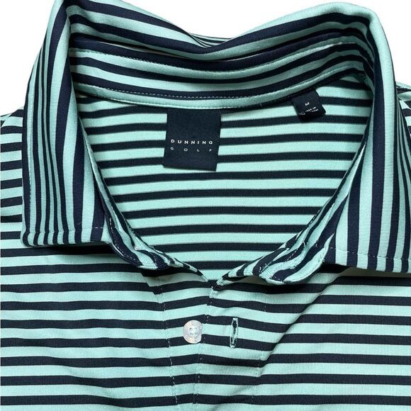 DUNNING GOLF Polo Shirt Navy and Teal Striped Size Medium - Picture 4 of 4